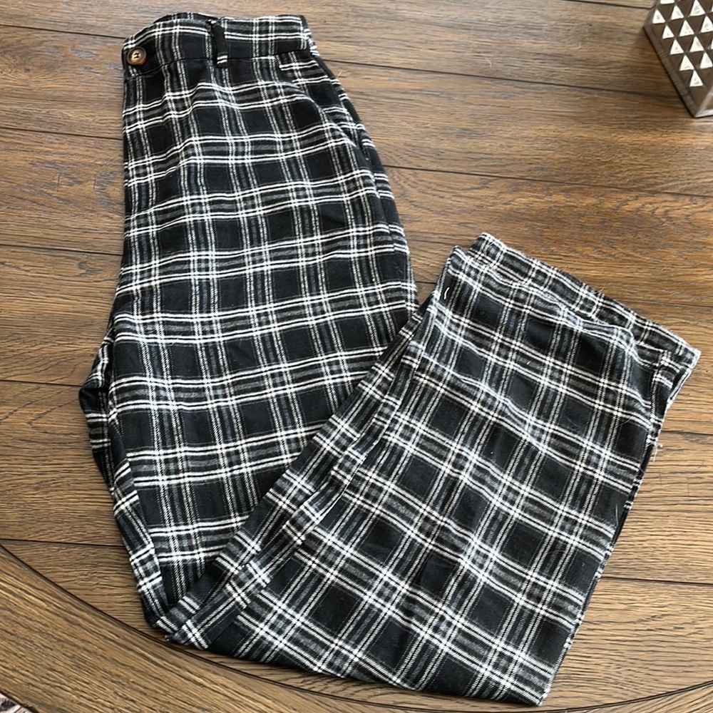 plaid black and white pants